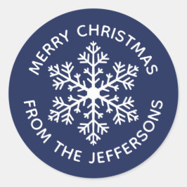 Navy Snowflake Weihnachtskleber Runder Aufkleber