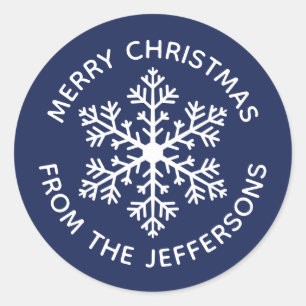 Navy Snowflake Weihnachtskleber Runder Aufkleber