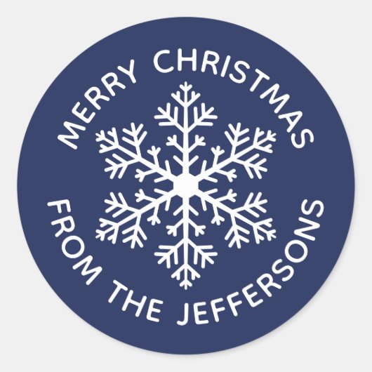 Navy Snowflake Weihnachtskleber Runder Aufkleber (Vorderseite)