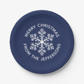 Navy Snowflake Weihnachtspapier Teller (Vorderseite)