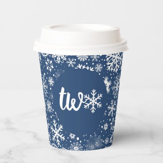 Navy Snowflake ZWEI Paper Cup Pappbecher (Vorderseite)
