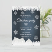 Navy-Snowflakes Weihnachts-Party Einladung (Stehend Vorderseite)