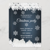 Navy-Snowflakes Weihnachts-Party Einladung (Vorne/Hinten)