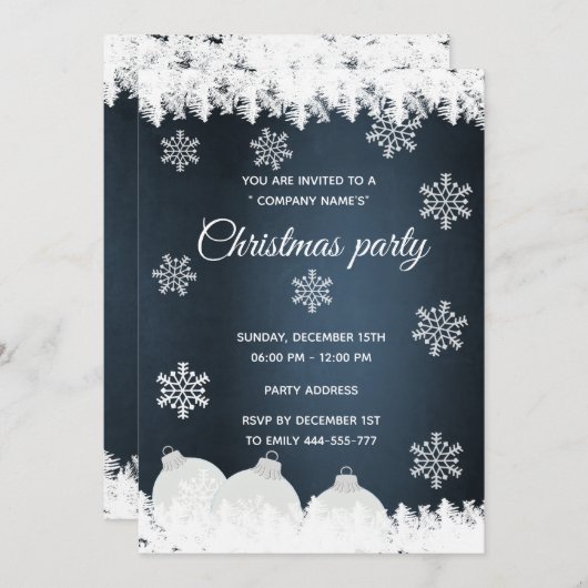 Navy-Snowflakes Weihnachts-Party Einladung (Vorne/Hinten)