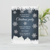 Navy-Snowflakes Weihnachts-Party Einladung (Stehend Vorderseite)