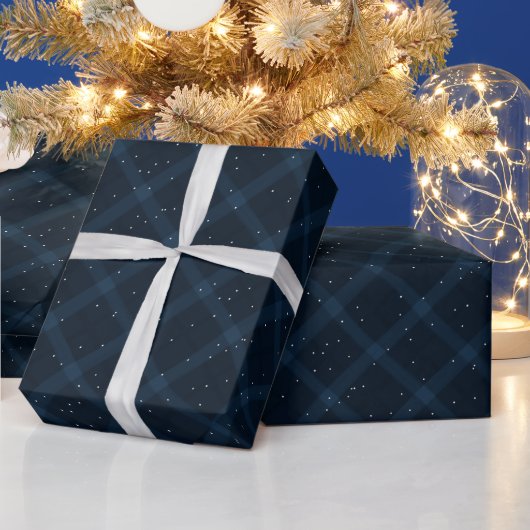 Navy Snowy Brushed Plaid Geschenkpapier (Feiertage)