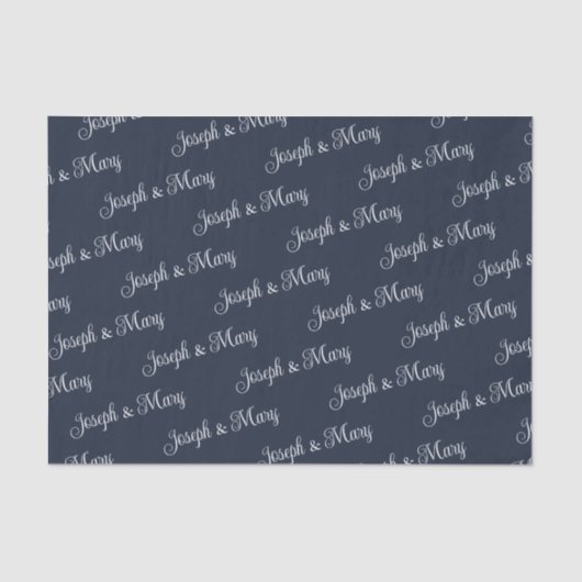 Navy & Soft Cloud Dancer White Script Wedding Seidenpapier (Vorderseite)