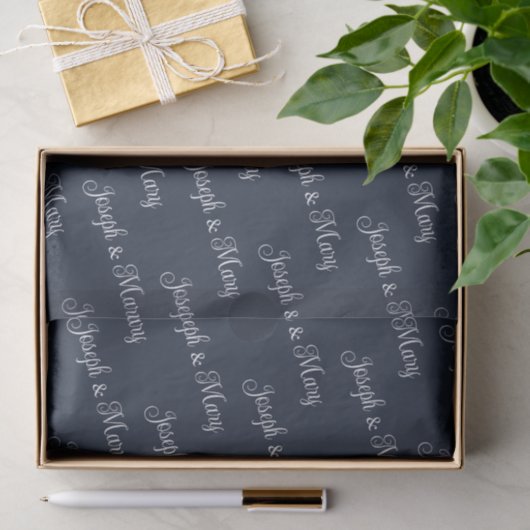 Navy & Soft Cloud Dancer White Script Wedding Seidenpapier (Geschenk)