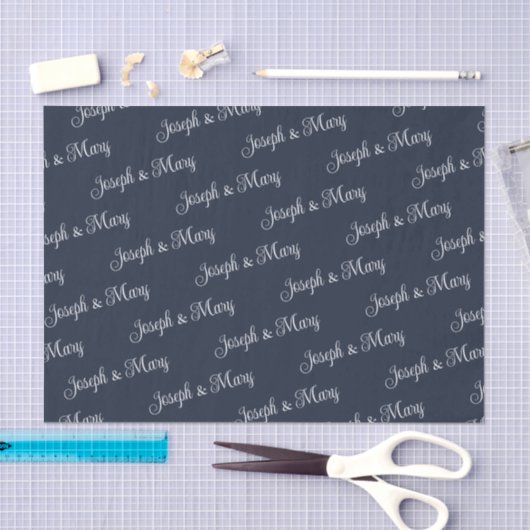 Navy & Soft Cloud Dancer White Script Wedding Seidenpapier (Handwerk)