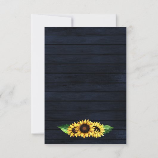 Navy Sonnenblumen Barnholz Land schicke Hochzeit RSVP Karte (Rückseite)
