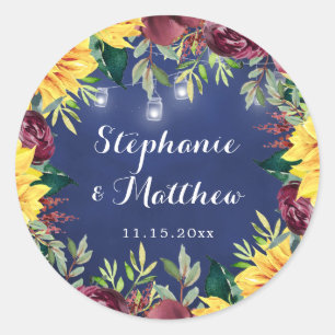 Navy Sonnenblumen Mason Jars Lights Blumenhochzeit Runder Aufkleber