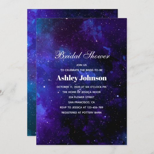 Navy Space. Nachtsterne. Modernes Brautparty Einladung (Vorne/Hinten)