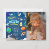 Navy, Space Theme Foto Geburtstag Einladung (Vorderseite)