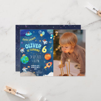 Navy, Space Theme Foto Geburtstag Einladung