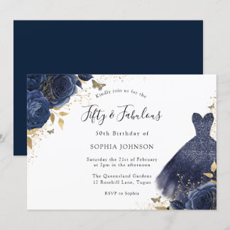 Navy Sparkle Dress 50. Geburtstag 50 & Fabulous Einladung