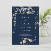 Navy Spring Wildblume Meadow Garden Foto Save The Date (Stehend Vorderseite)