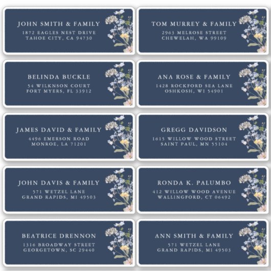 Navy Spring Wildblume Meadow Guest Address Aufkleber (Vorderseite)