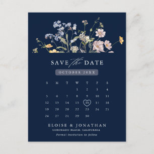 Navy Spring Wildblume Meadow Save the Date Postkarte