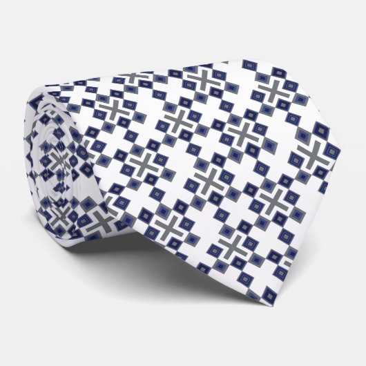 Navy Square Pattern Neck Tie Krawatte (Gerollt)