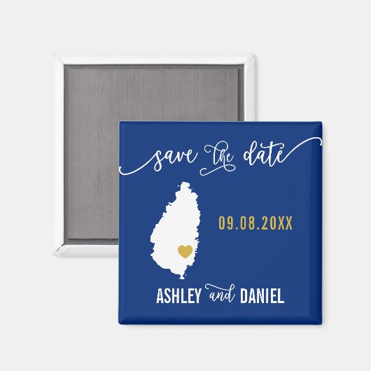 Navy St. Lucia Wedding Save the Date Map Magnet (Vorderseite/Rückseite)