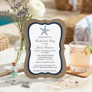 Navy Starfish Beach Burlap Junggeselinnen-Abschied Einladung