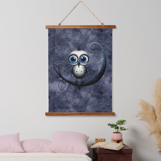 Navy Starry Night Abstrakt Nightbird Moon Sitzen Wandteppich Mit Holzrahmen (Schlafzimmer)