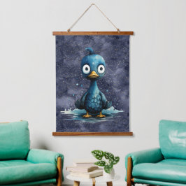 Navy Starry Night Niedlich Blue Abstrakt Duck Wandteppich Mit Holzrahmen