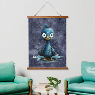 Navy Starry Night Niedlich Blue Abstrakt Duck Wandteppich Mit Holzrahmen