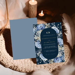 Navy Staubblaues Blumenhochzeit Frühlingblüte Folieneinladung