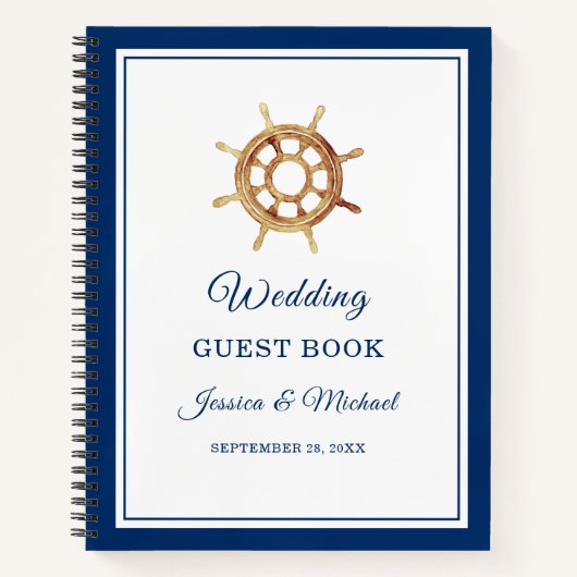 Navy Steering Wheel Nautical Wedding Guest Book Notizblock (Vorderseite)