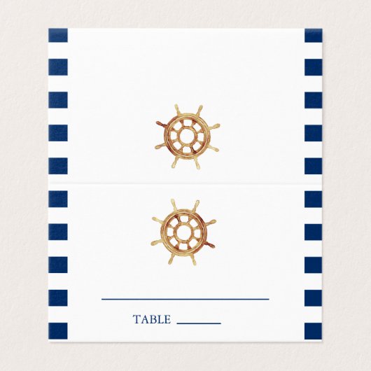 Navy Steering Wheel Nautical Wedding Platzkarte (Außenseite Aufgefaltet)