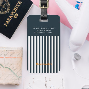 Navy Streifen   Das moderne Monogramm für den Gent Gepäckanhänger