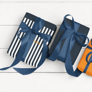 Navy-Streifen   Das moderne Monogramm für den Gent Geschenkpapier Set