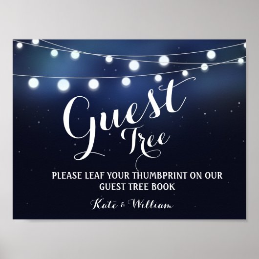 Navy String of lights guestbook Tree SIGN Poster (Vorne)