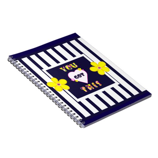 Navy Strip Notebook Bright Yellow Art Blume Notizblock (Rechte Seite)