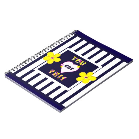 Navy Strip Notebook Bright Yellow Art Blume Notizblock (Linke Seite)