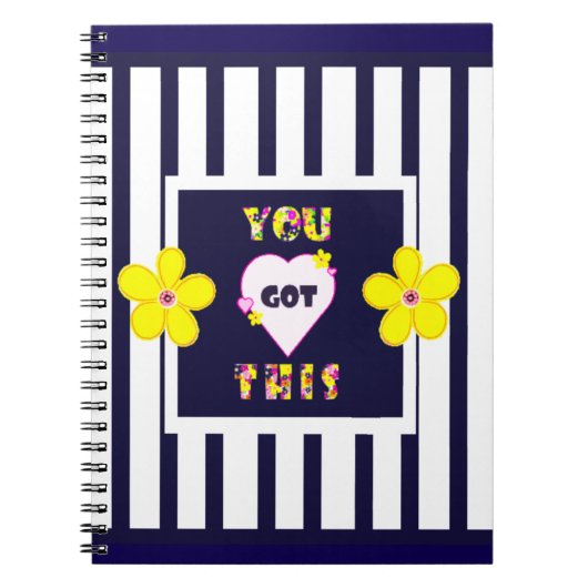 Navy Strip Notebook Bright Yellow Art Blume Notizblock (Vorderseite)