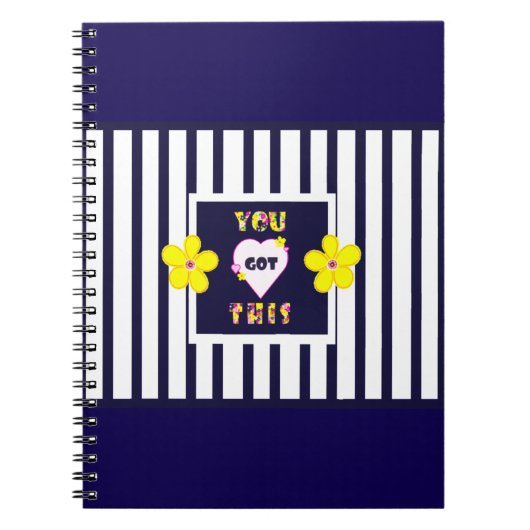 Navy Strip Notebook Bright Yellow Art Blume Notizblock (Vorderseite)