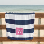 Navy Strip & Pink Monogram Strandtuch