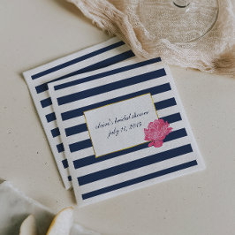 Navy Strip & Pink Peony Brautparty Serviette