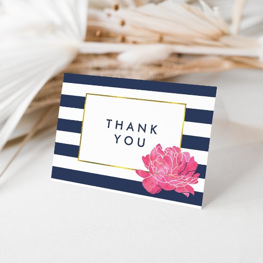 Navy Strip & Pink Peony Danke Karten
