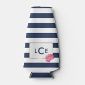Navy Strip & Pink Peony Monogram Flasche Cooler Flaschenkühler (Vorderseite)