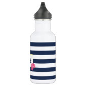 Navy Strip & Pink Peony Monogram Water Flasche Trinkflasche (Rechts)