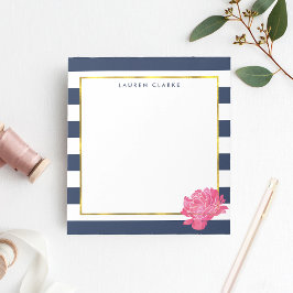 Navy Strip & Pink Peony Personalisiert Notepad Notizblock