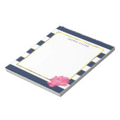 Navy Strip & Pink Peony Personalisiert Notepad Notizblock (Rotiert)