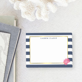 Navy Strip & Pink Peony Post-it Klebezettel