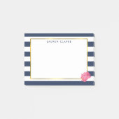 Navy Strip & Pink Peony Post-it Klebezettel (Vorderseite)