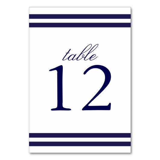 Navy Strip Tischnummer Card (Vorderseite)