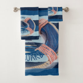 Navy Strip Willkommen an Bord Wave Life Buoy Badhandtuch Set