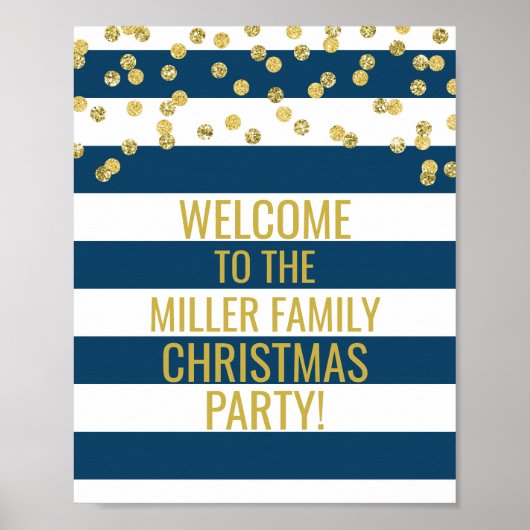 Navy Stripe Gold Confetti Begrüßung Weihnachts-Par Poster (Vorne)